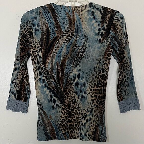 Y2K Only Hearts NYC Long Sleeve Animal Print Feathers Lace Fitted Sheer Medium - Picture 7 of 11